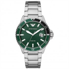 Emporio Armani AR11338 Horloge Diver staal zilverkleurig-groen-zwart 42 mm