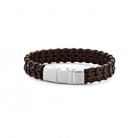 Frank 1967 Audacious Leather 7FB 0281 Leren Gevlochten Armband met Staal Element - Lengte 20 + 1 cm - Bruin