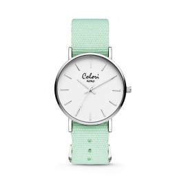 Colori XOXO 5 COL547 Horloge geschenkset met Armband - Nato Band - Ø 36 mm - Mint Groen / Zilverkleurig 