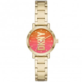 DKNY NY6660 Horloge Soho staal goudkleurig-oranje-rood 28 mm