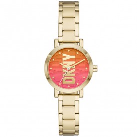 DKNY NY6660 Horloge Soho staal goudkleurig-oranje-rood 28 mm