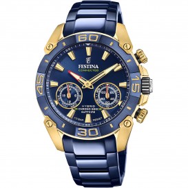 Festina F20547/1 Horloge Smartwatch Chrono Bike Connected staal blauw-goudkleurig 45,5 mm