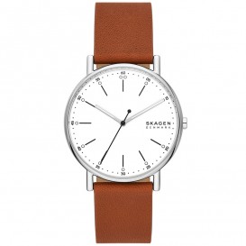 Skagen SKW6903 Horloge Signatur staal-leder zilverkleurig-bruin-wit 40 mm