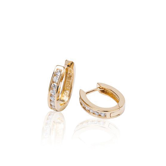 Image of Zilveren gold-plated klapcreolen - ovaal 12 mm - zirkonia - vierkante buis 107.0323.15 9223